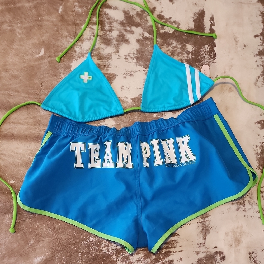 Rare Pink VS Team Pink Bundle Set. Shorts and Bikini Top. Size: M - Picture 7 of 16
